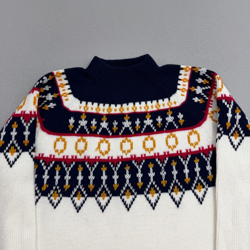 Vintage JCPenney Sweater Large White Fair Isle Mock Neck Vintage Acrylic Knit - Picture 3 of 9